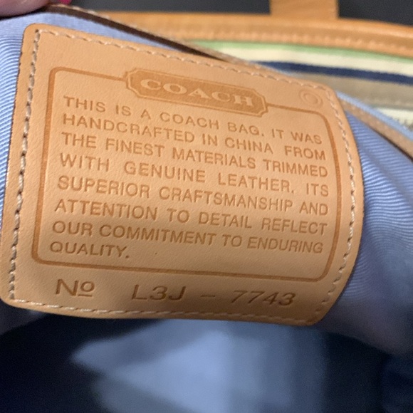 Authentic COACH Tote Bag Striped/Leather Trim. Blue/Green/ White. - Picture 9 of 9